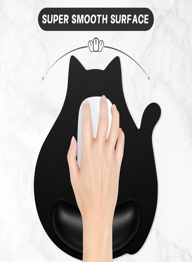 Hsxnam Ergonomic Mouse Pad with Wrist Rest, Cute Cat Memory Foam Padded Pain Relief Non-Slip Wrist Support Mouse Mat for Gaming Work Computer Laptop, Funny Office Supplies Desk Accessory, Jet Black - Image 4