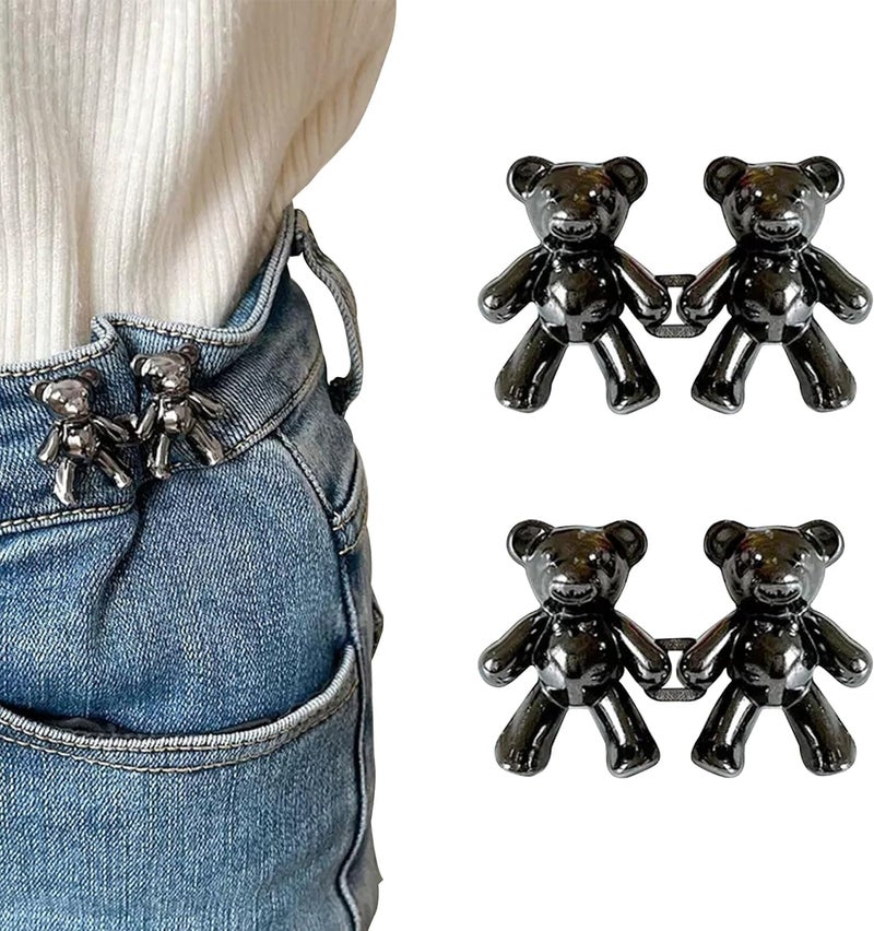 Sileni Cute Teddy Bear Jeans Button Pins No Sew Detachable Waist Body Fit Tighten Buckles Perfect Gifts for Women Girls Skirt Pant Jeans 2pcs