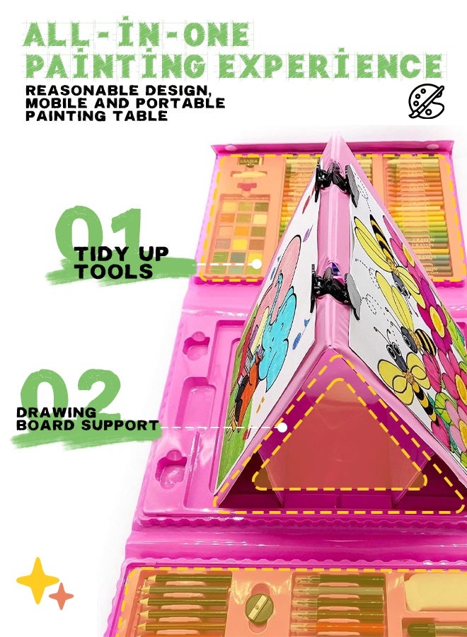 مجموعة أدوات فنية مكونة من 208 قطعة للأطفال، مجموعة رسم محمولة مع حامل رسم مزدوج الجوانب، وألوان باستيل زيتية، وألوان مائية، وأقلام تلوين، وحقيبة تخزين، هدية مثالية للأولاد والبنات والمبتدئين. - view 4