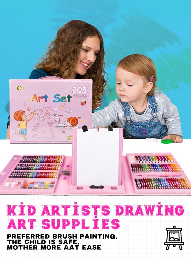 مجموعة أدوات فنية مكونة من 208 قطعة للأطفال، مجموعة رسم محمولة مع حامل رسم مزدوج الجوانب، وألوان باستيل زيتية، وألوان مائية، وأقلام تلوين، وحقيبة تخزين، هدية مثالية للأولاد والبنات والمبتدئين. - view 2