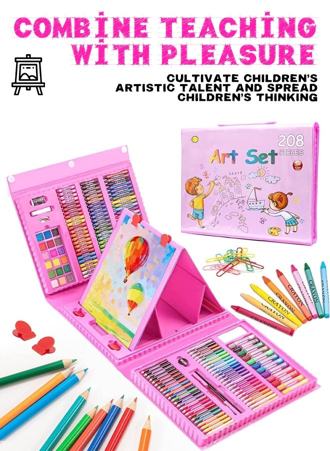 مجموعة أدوات فنية مكونة من 208 قطعة للأطفال، مجموعة رسم محمولة مع حامل رسم مزدوج الجوانب، وألوان باستيل زيتية، وألوان مائية، وأقلام تلوين، وحقيبة تخزين، هدية مثالية للأولاد والبنات والمبتدئين. - view 5