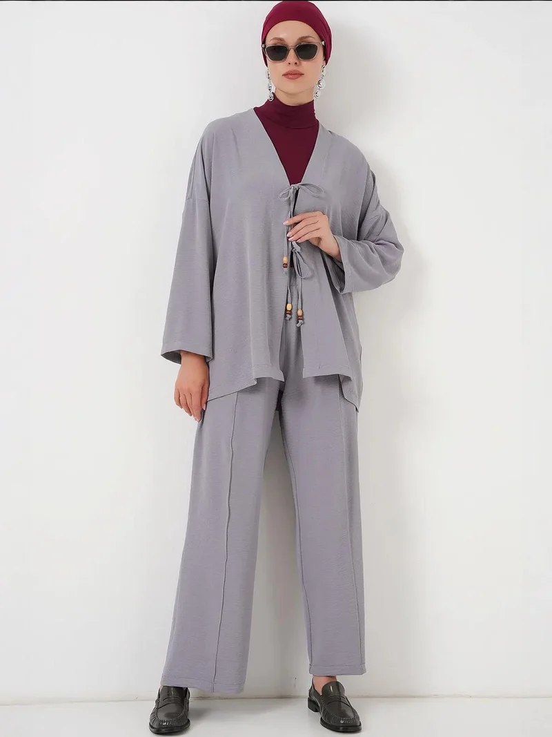 BDART Textured V-Neck Long Cardigan and Pants Set