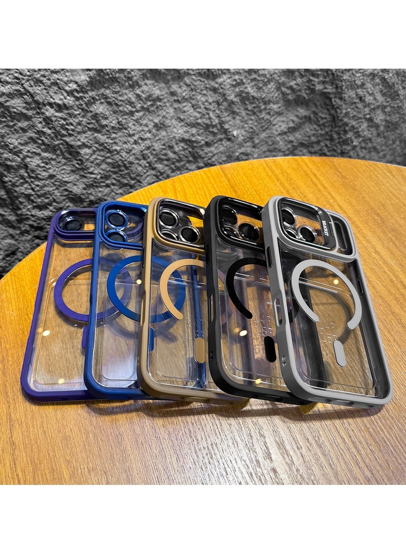 Metal Bracket Phone Case for iPhone 17 Pro Max - Magnetic Wireless Charging - Acrylic Silicone - With Camera Protection Lens - Blue - Image 3