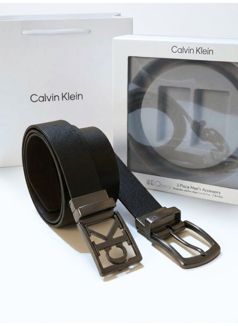 Calvin Klein Jeans Calvin Klein Leather Double Face Belt Black Belt Two Buckle Box For Men - Image 2