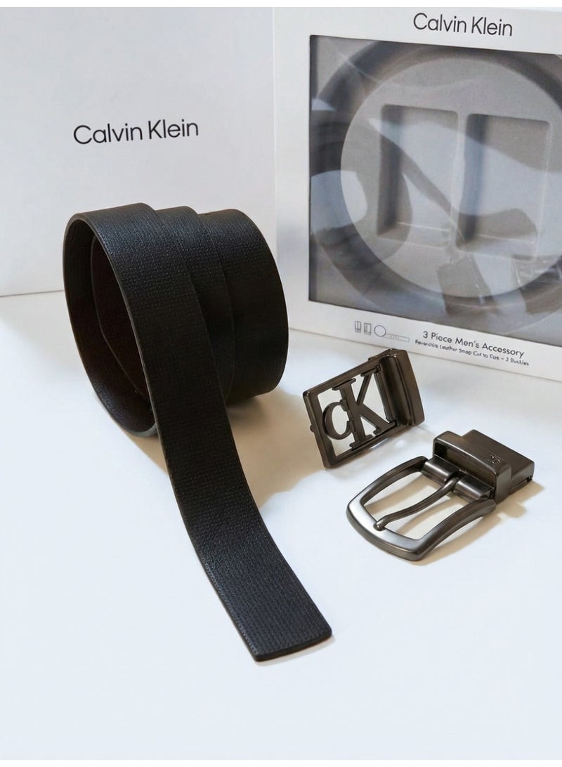Calvin Klein Jeans Calvin Klein Leather Double Face Belt Black Belt Two Buckle Box For Men - Image 1