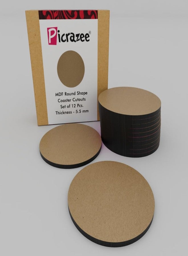 PICRAZEE 12 Round MDF Wooden Plates Coasters for DIY Craft, Mandala Art, Resin Art, Painting, Decoration Craft Kit (RC_12) - Image 1
