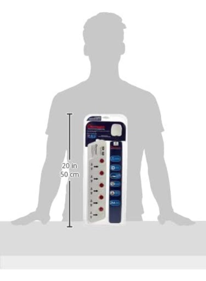 OSHTRACO كابل تمديد مع مفتاح 5 طرق من أوشتراكو بطول 2 متر و USB 2.1A - Image 3