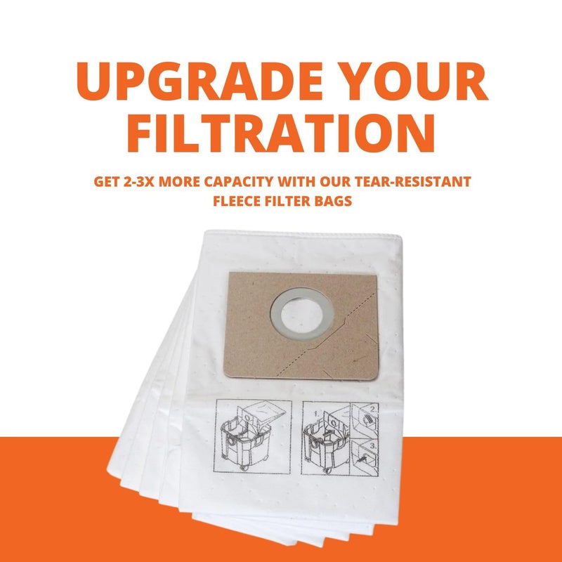 Fein Nonwoven Fleece Filter Bag for Turbo II Dust Extractors - Holds 2-3x More than Regular Filter Bags, Tear-Resistant Material, Dustex 35 L Model, 5-Pack - 31345062010 - Image 3