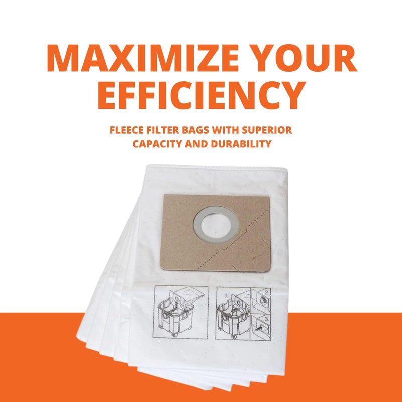 Fein Nonwoven Fleece Filter Bag for Turbo II Dust Extractors - Holds 2-3x More than Regular Filter Bags, Tear-Resistant Material, Dustex 35 L Model, 5-Pack - 31345062010 - Image 4