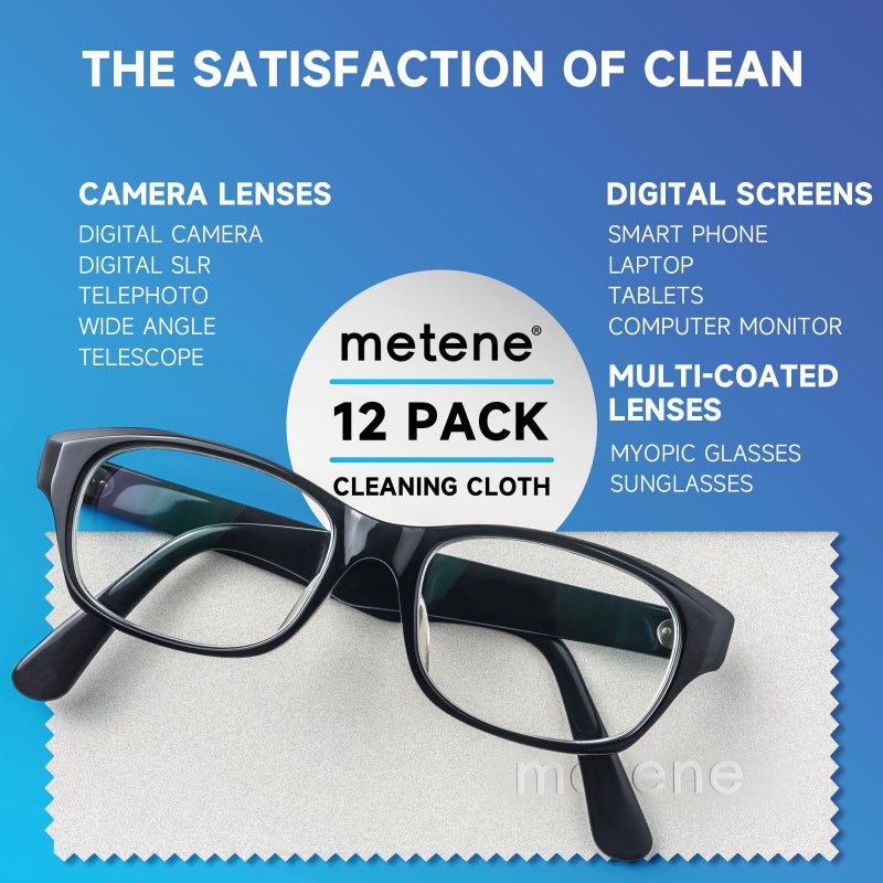 Metene Metene 12 Pack Microfiber Cleaning Cloth (6 "x7"), Individually Wrapped and Equipped with a Storage Box | Microfiber Cloth for Glasses, Screens, Camera Lens and More (Black&Gray)  - Image 2