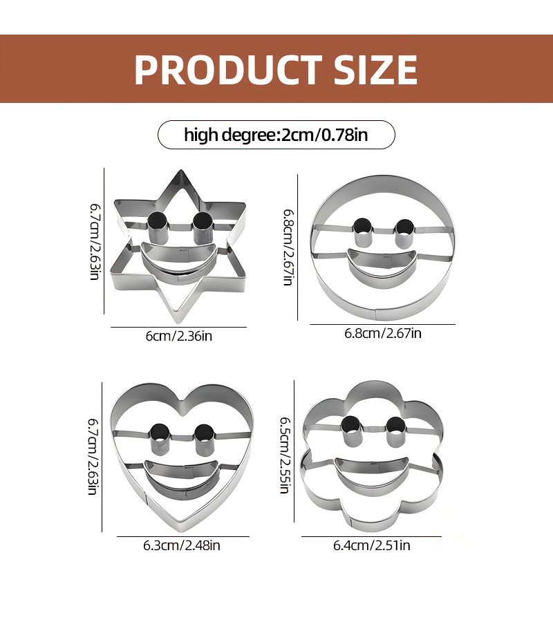 4pcs Stainless Steel Smile Cookie Cutter Set Happy Face Baking Molds For Cakes Pastries Desserts DIY Kitchen Tool - Image 3