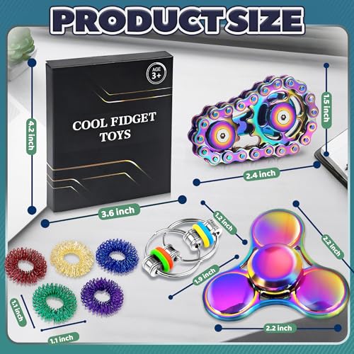 Chilvil 8Pcs Fidget Toys Adults Fidgets Spinner Autism Sensory Pack Spiky Sensory Rings for Anxiety Metal Bike Chain Roller Cool Gadgets for Teen Boys ADHD Silent Stress Relief Office Desk Toy Adults Gift - Image 5