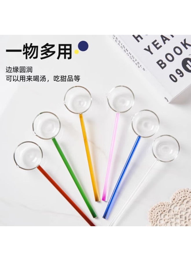 Weimingnuo High Borosilicate Glass Soup Ladle, Heat-resistant Soup Spoon, Aesthetically Pleasing Colorful Multifunctional Small Spoon, Blue-green, Set Of 2 - Image 1