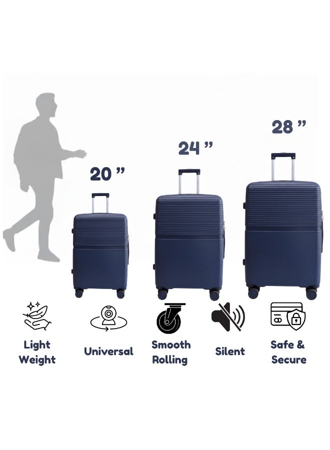 طقم حقائب سفر صلبة الجوانب من البولي بروبيلين مكون من 3 قطع - حقائب سفر خفيفة الوزن بعجلات دوارة بزاوية 360 درجة | حقائب ترولي متينة لسفر آمن (صغيرة، متوسطة، كبيرة) - Image 5