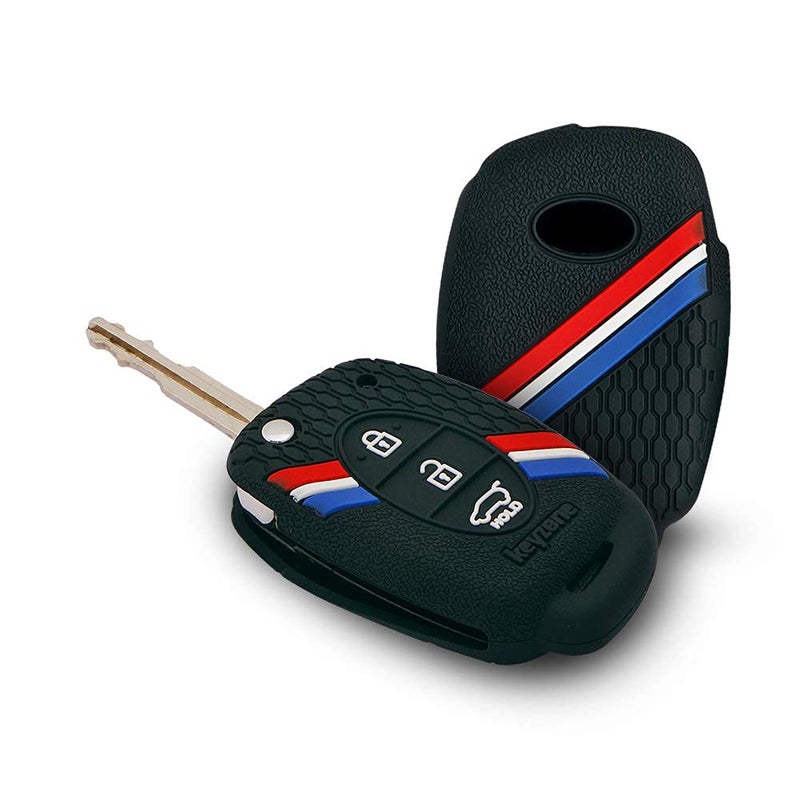 Keyzone® Striped Silicone Key Cover Compatible for Hyundai Venue, Creta, Exter, Elite i20, Grand i10 Nios, Aura, Xcent, Grand i10 3 Button Flip Key (3 Button Flip Key, Black) - Image 1
