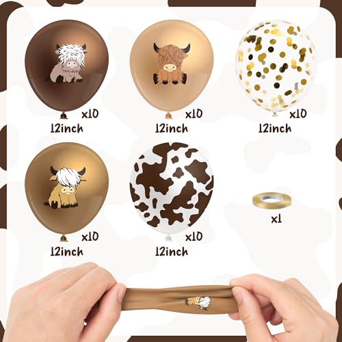 K1tpde Highland Cow Balloons Decorations 50PCS Cute Brown Cow Latex Balloon Set for Kids Baby Shower Western Cowboy Party Decor for Farmhouse Birthday Party Supplies - Image 5