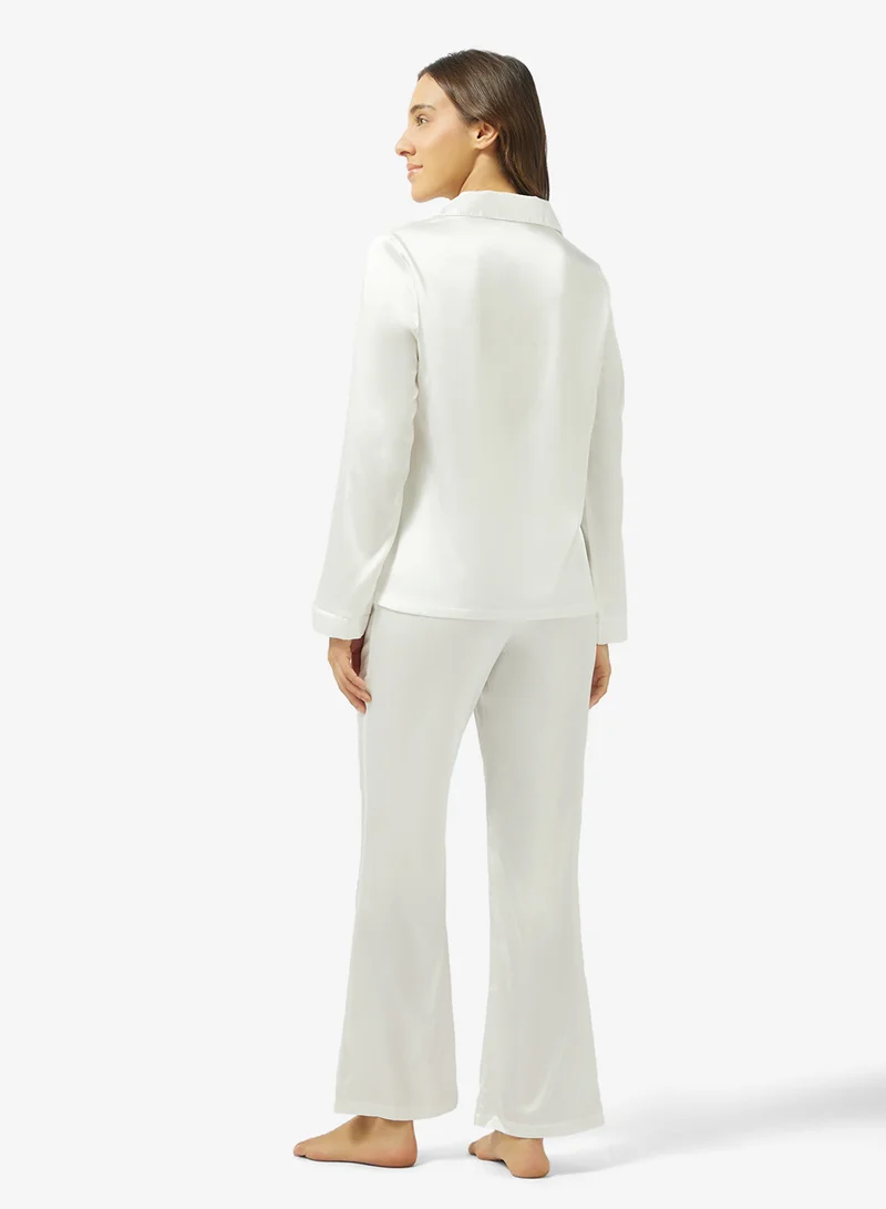 جينجر Satin Button Down Shirt & Pyjama Set