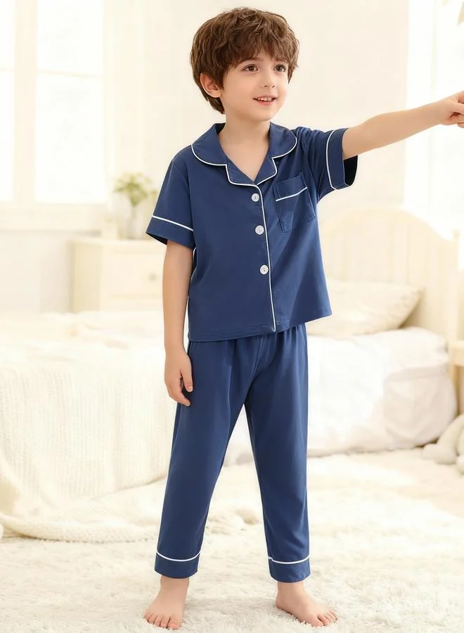 Take Two Boys Navy Blue Short Sleeve Shirt and Pyjama Set