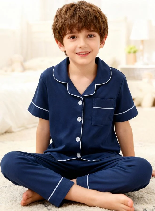 Take Two Boys Navy Blue Short Sleeve Shirt and Pyjama Set
