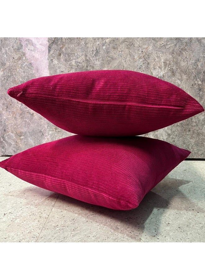 Guffaw Corduroy Cushion Covers 24x24 inches for Sofa, Bed, Couch Chair, Large Size, Square Pillow Shams (Dark Pink, 2) - Image 4