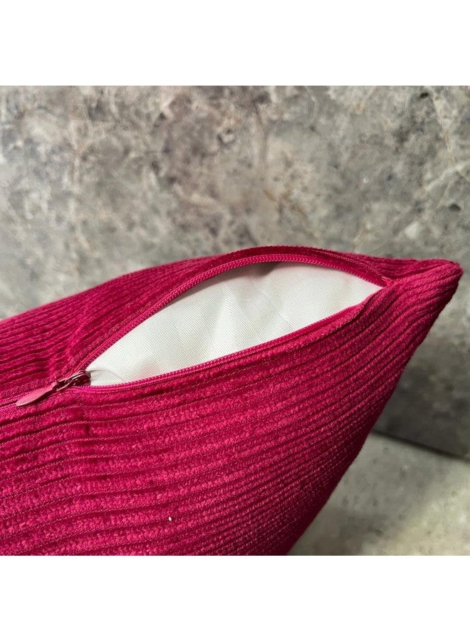 Guffaw Corduroy Cushion Covers 24x24 inches for Sofa, Bed, Couch Chair, Large Size, Square Pillow Shams (Dark Pink, 2) - Image 2