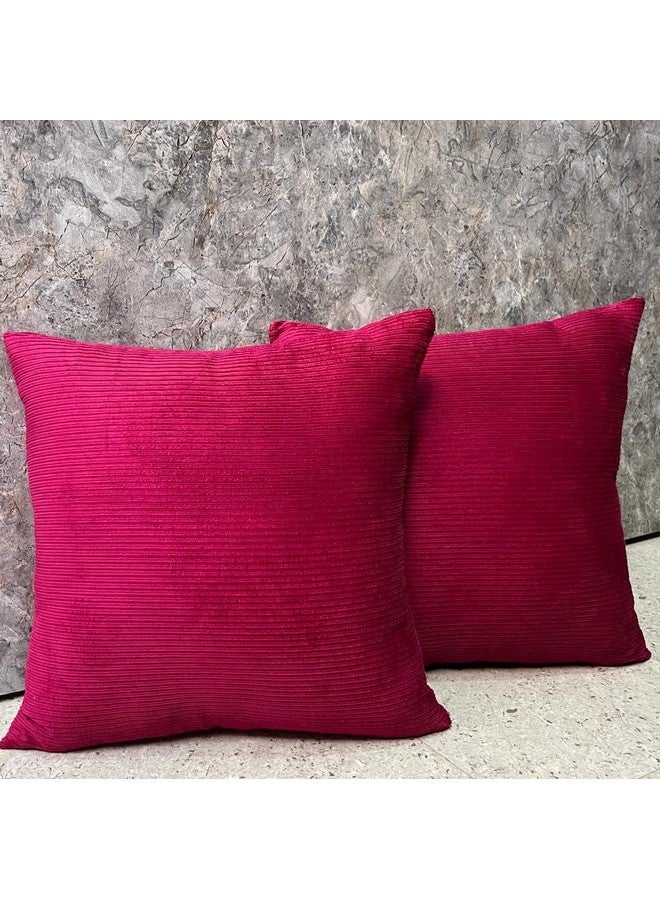 Guffaw Corduroy Cushion Covers 24x24 inches for Sofa, Bed, Couch Chair, Large Size, Square Pillow Shams (Dark Pink, 2) - Image 1