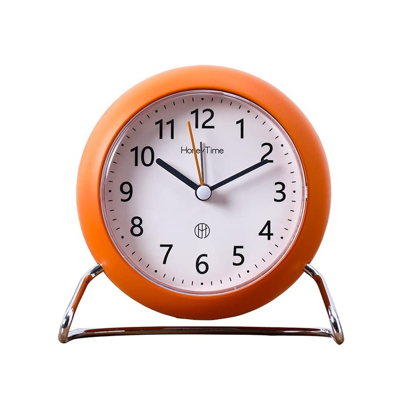 Qesonoo 4 Inch Round NonTicking Alarm Clock Battery Operated Light Emitting Function Super Silent Alarm Clock Simple and Stylish Design for DeskBedroom Orange
