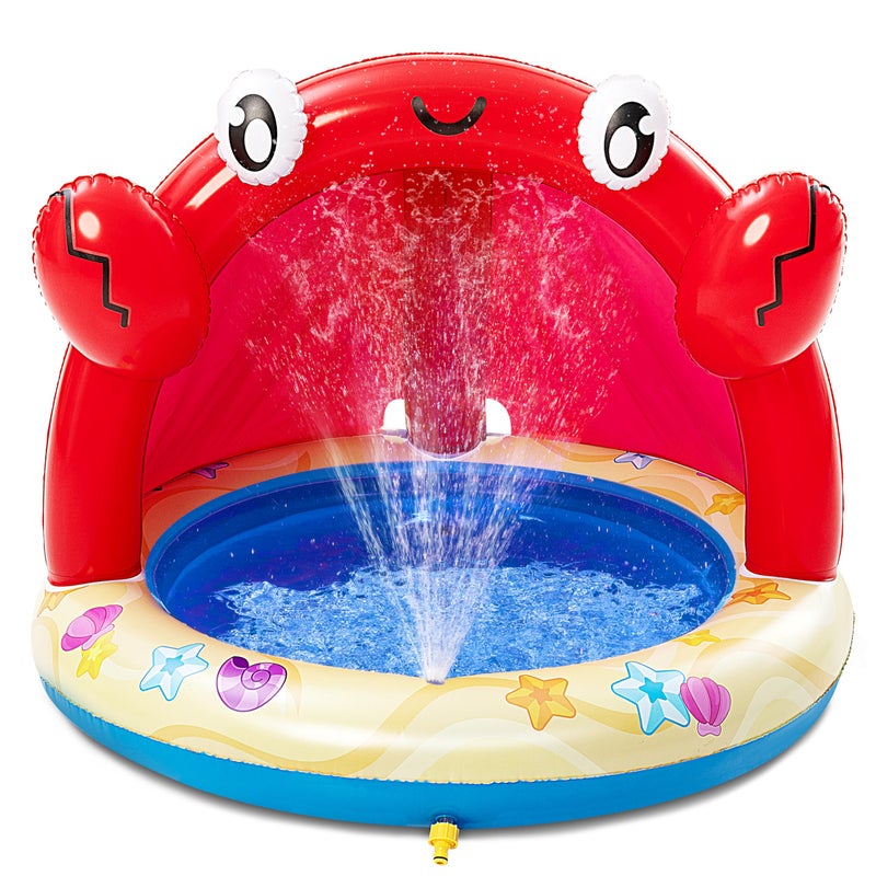 Sloosh Baby Pool Toddler Sprinkler Crab Splash Pool with Canopy Baby Wading Pool Inflatable Sprinkler for Learning Childrens Water Pool Toys Inflatable Kiddie Pool for Outdoor Summer Water