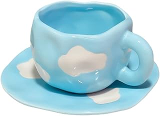 Noviko Cloud Coffee Mug with Saucer,Cute Ceramic Cup and Saucer,Unique Coffee Mugs - 10 Ounce - Image 1