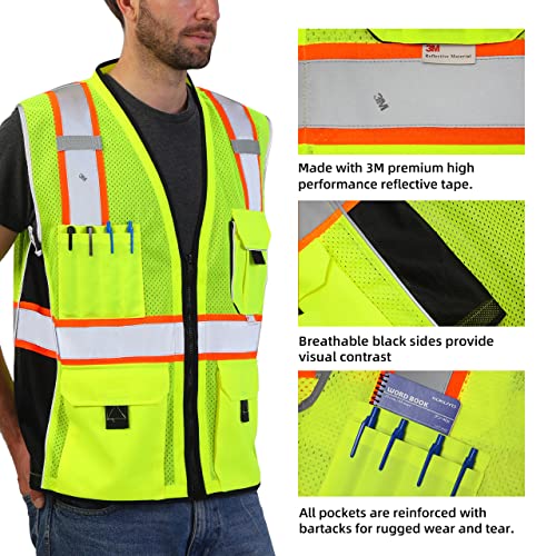 Dib Safety Reflective Vest Yellow Mesh, High Visibility Vest with Pockets and Zipper, ANSI Class 2 Heavy Duty, Made with 3M Reflective Tape 2XL - Image 2