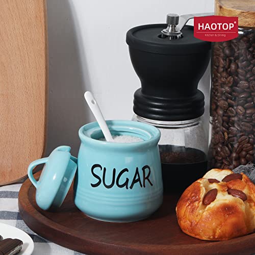 HAOTOP Porcelain Sugar Bowl with Lid and Spoon 12oz (Turquoise) - Image 2
