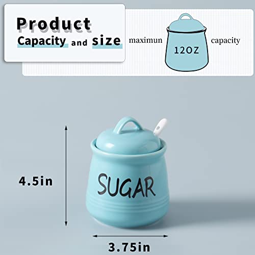 HAOTOP Porcelain Sugar Bowl with Lid and Spoon 12oz (Turquoise) - Image 3