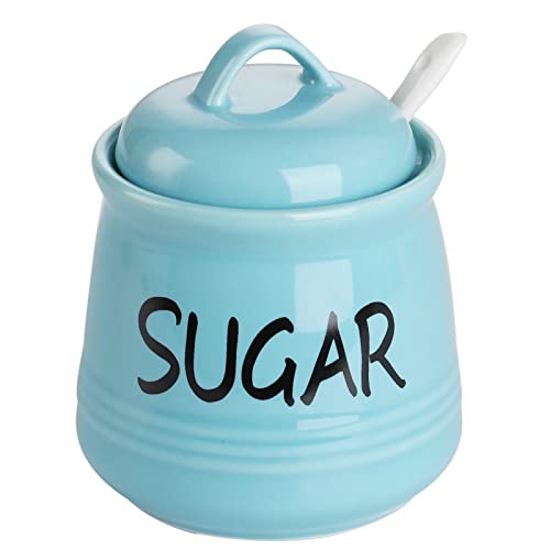 HAOTOP Porcelain Sugar Bowl with Lid and Spoon 12oz (Turquoise) - Image 1