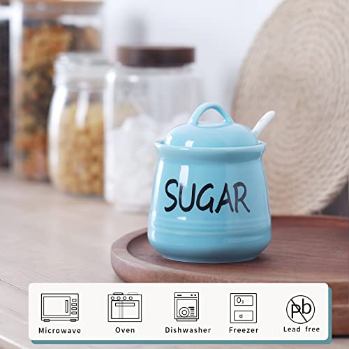 HAOTOP Porcelain Sugar Bowl with Lid and Spoon 12oz (Turquoise) - Image 5
