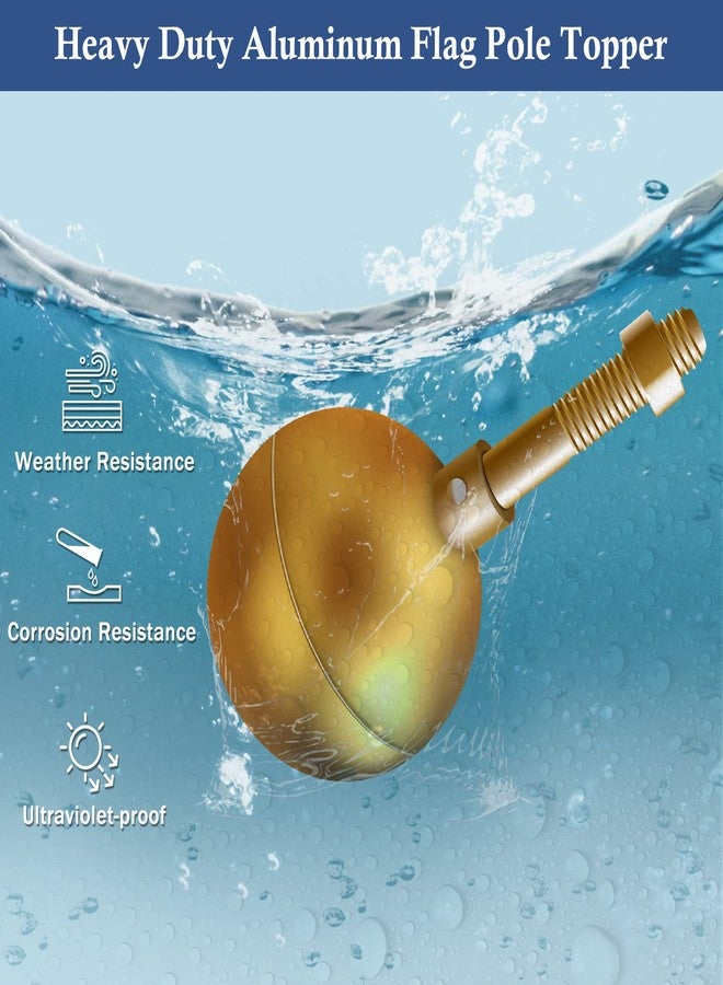 NQ Flag Pole Ball Topper Ornament - Flagpole Top Replacement, Gold Aluminum Anodized Finish - 1/2"-13UNC Threading Fit Most USA Flag Pole,Truck & Solar Light (3", Gold) - Image 4