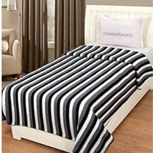 CHANDRAVATI Stylish Polar Striped Single Bed AC Fleece Wool Blanket - 58x88 Inch (Black and White) Skin Friendly. (20) - Image 4