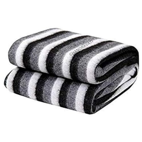 CHANDRAVATI Stylish Polar Striped Single Bed AC Fleece Wool Blanket - 58x88 Inch (Black and White) Skin Friendly. (20) - Image 2