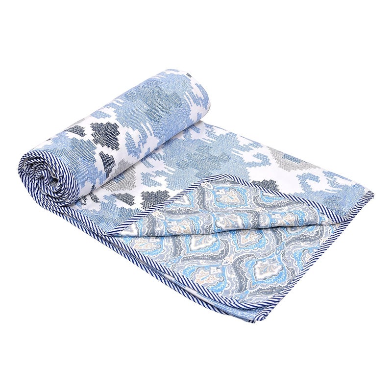 CHICERY Cotton Reversible DoharAC Blanket for Single Bed All Weather Light Weight Pack of 1Blue Flower
