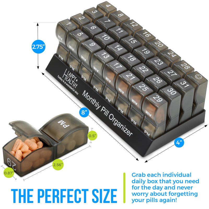 MEDca Monthly Pill Organizer - Am/Pm Daily Pill Organizer 32 Compartments for Each Day, Pill Dispenser and Dispenser Caddy That Helps You Organize Your Life, Perfect for Supplements and Medication, Black - Image 5