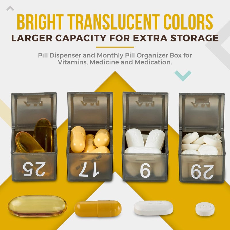 MEDca Monthly Pill Organizer - Am/Pm Daily Pill Organizer 32 Compartments for Each Day, Pill Dispenser and Dispenser Caddy That Helps You Organize Your Life, Perfect for Supplements and Medication, Black - Image 2