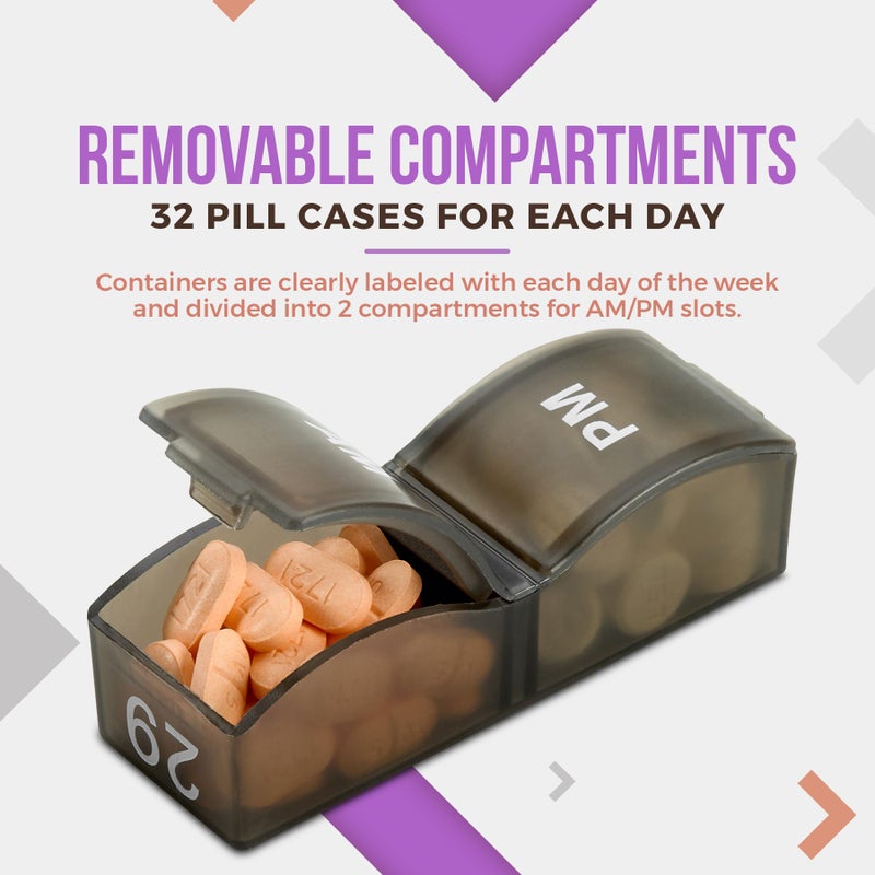 MEDca Monthly Pill Organizer - Am/Pm Daily Pill Organizer 32 Compartments for Each Day, Pill Dispenser and Dispenser Caddy That Helps You Organize Your Life, Perfect for Supplements and Medication, Black - Image 3