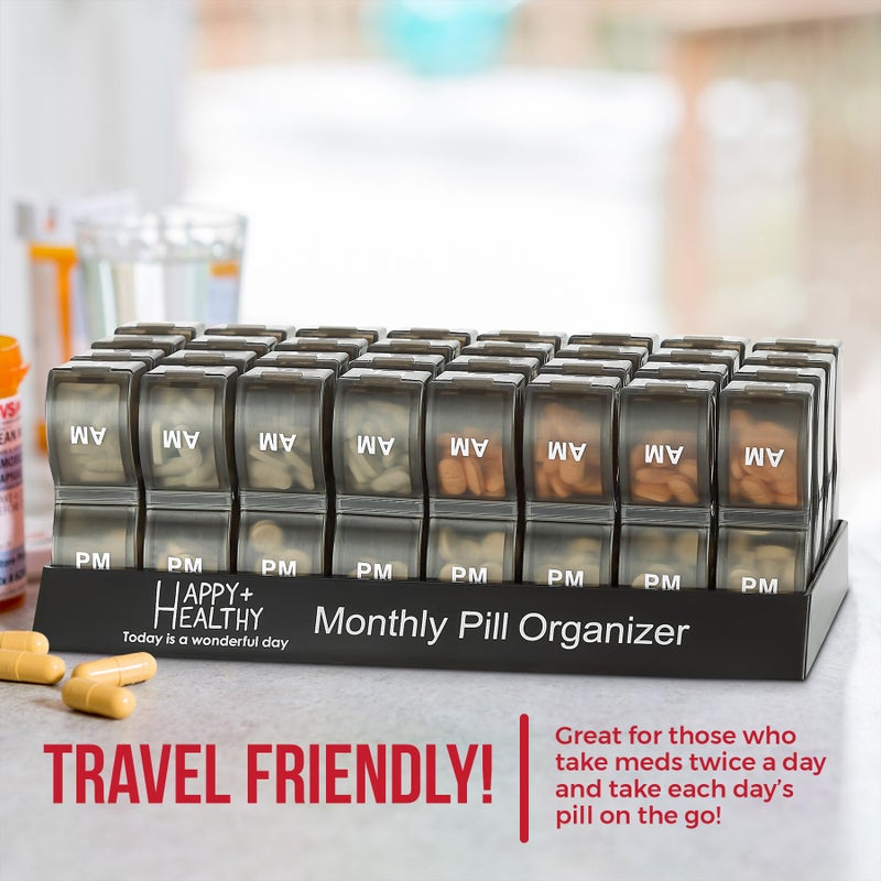 MEDca Monthly Pill Organizer - Am/Pm Daily Pill Organizer 32 Compartments for Each Day, Pill Dispenser and Dispenser Caddy That Helps You Organize Your Life, Perfect for Supplements and Medication, Black - Image 4