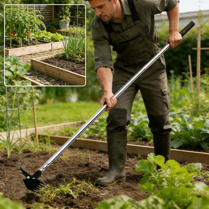 BARAYSTUS Weed Puller 61" Adjustable Long Handle, 2-in-1 Weed Rake & Crack Weeder with Detachable Head, Stainless Steel Weeding Tool for Lawn, Yard, Garden & Sidewalk Cracks, Weed Remover - Image 4
