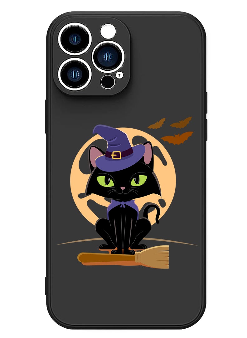 Theodor Protective Slim Fit Case Liquid Silicone Cover with Full Body Protection Anti-Scratch Shockproof Case For iPhone 14 Pro Max Black  - Cat holding Baloons - Image 1