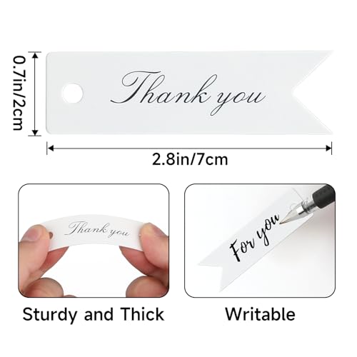 G2PLUS 100 PCS Mini Thank You Gift Tags with String 28 x 08 White Paper Hang Tags for ArtCraft Gift Wrapping Wedding Bridal Showers Birthdays Parties Christmas - Image 5