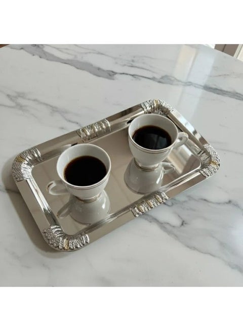 ✨🍽️ Rectangular Polished Nickel Serving Tray with Gold Accents – 25 × 15 cm