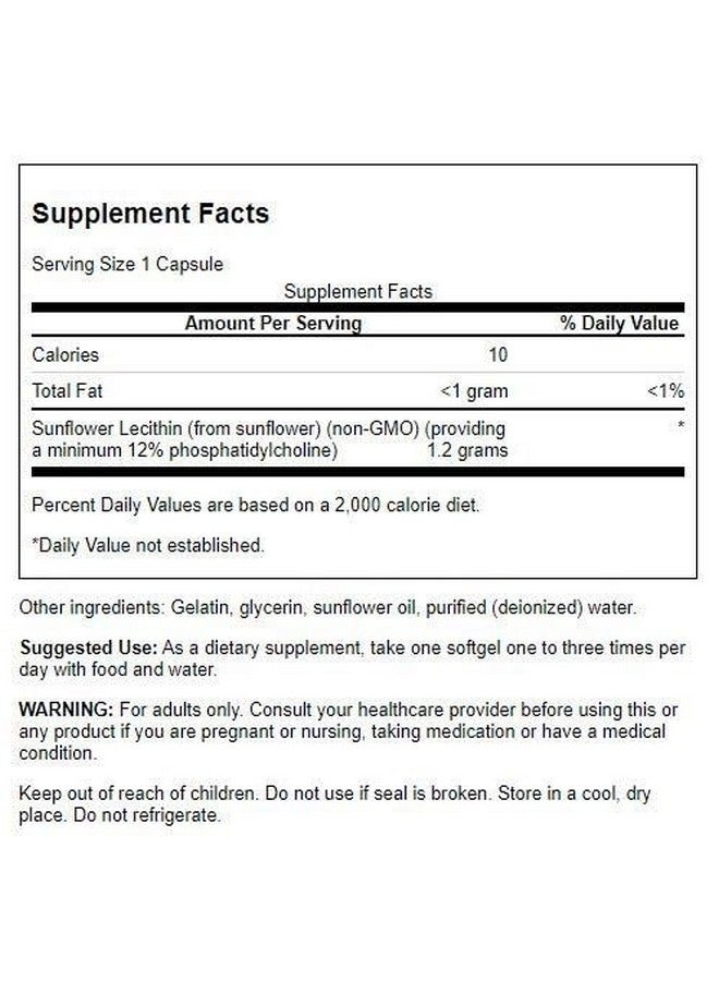 Swanson Sunflower Lecithin - Herbal Supplement Promoting Healthy Brain Function - Natural Formula Supporting Heart Health & Healthy Lipid Balance - (90 Softgels, 1200mg Each) - Image 2