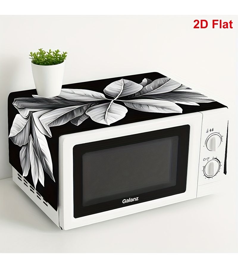 Elegant Leaf Pattern Reusable Polyester Oven Dust Cover Non Stick Kitchen Decor Protector For Microwave Stove And Oven Black White Easy Clean 1pc - Image 1