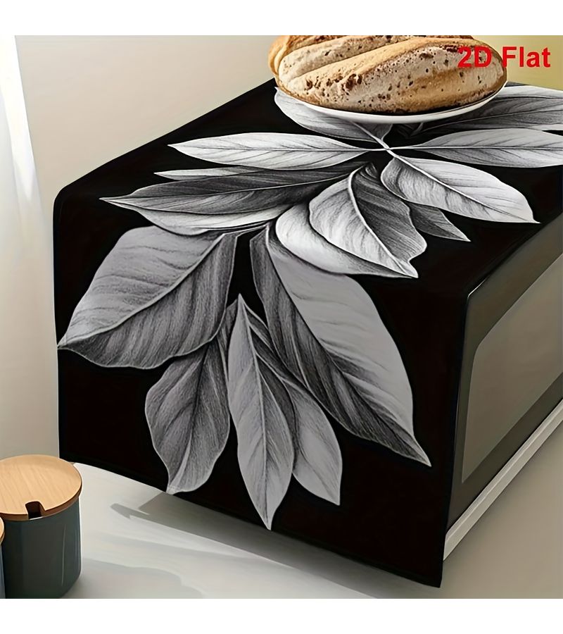 Elegant Leaf Pattern Reusable Polyester Oven Dust Cover Non Stick Kitchen Decor Protector For Microwave Stove And Oven Black White Easy Clean 1pc - Image 4