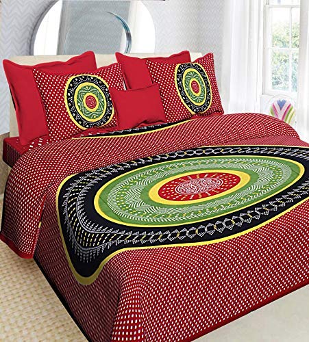 Bedsheet Hub Presents Rajasthani Jaipuri Traditional Sanganeri Print 144 TC 100% Cotton Double Bedsheet with 2 Pillow Covers - Image 1